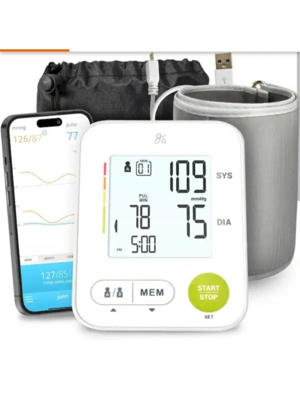Greater Goods Bluetooth Blood Pressure Monitor App Connectivity Large Display